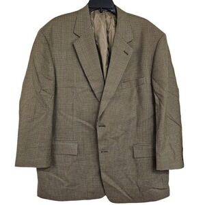 Evan-Picone Wool Jacket 46R Brown Houndstooth Men's Two-Button Blazer Suit Coat